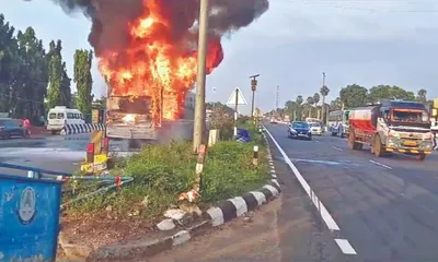 തമിഴ്നാട്ടില്‍ ഓടിക്കൊണ്ടിരുന്ന ബസിന് തീപിടിച്ചു  ആളപായമില്ല